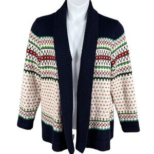 Talbots Womens L Fair Isle Shawl Collar Cardigan Sweater Soft Cozy Cotton Blend